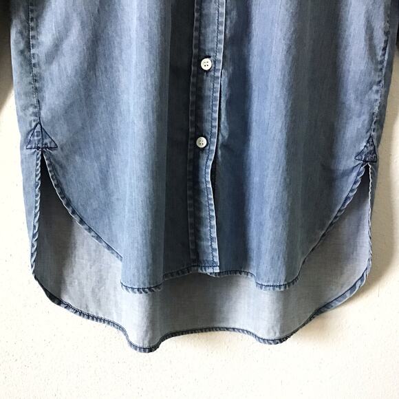New THEORY Collarless Chambray Denim Tunic Shirt - Size S - Picture 3 of 4